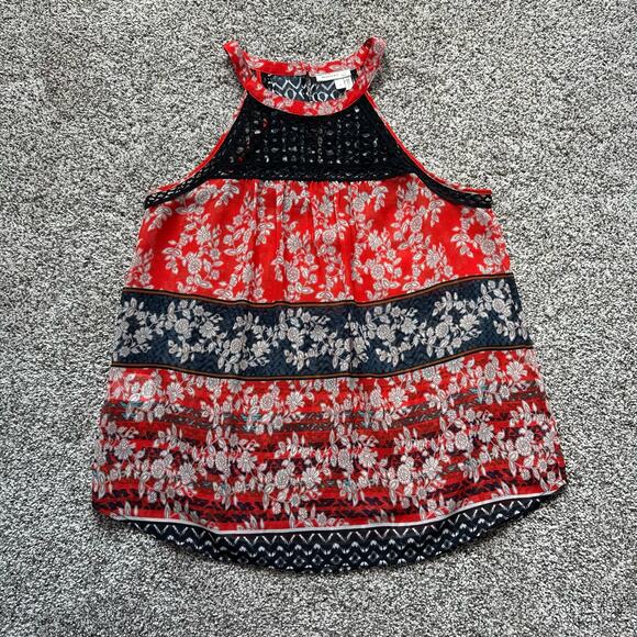 Meadow Rue Anthropologie black, orange and cream floral sleeveless top size S - Picture 6 of 12